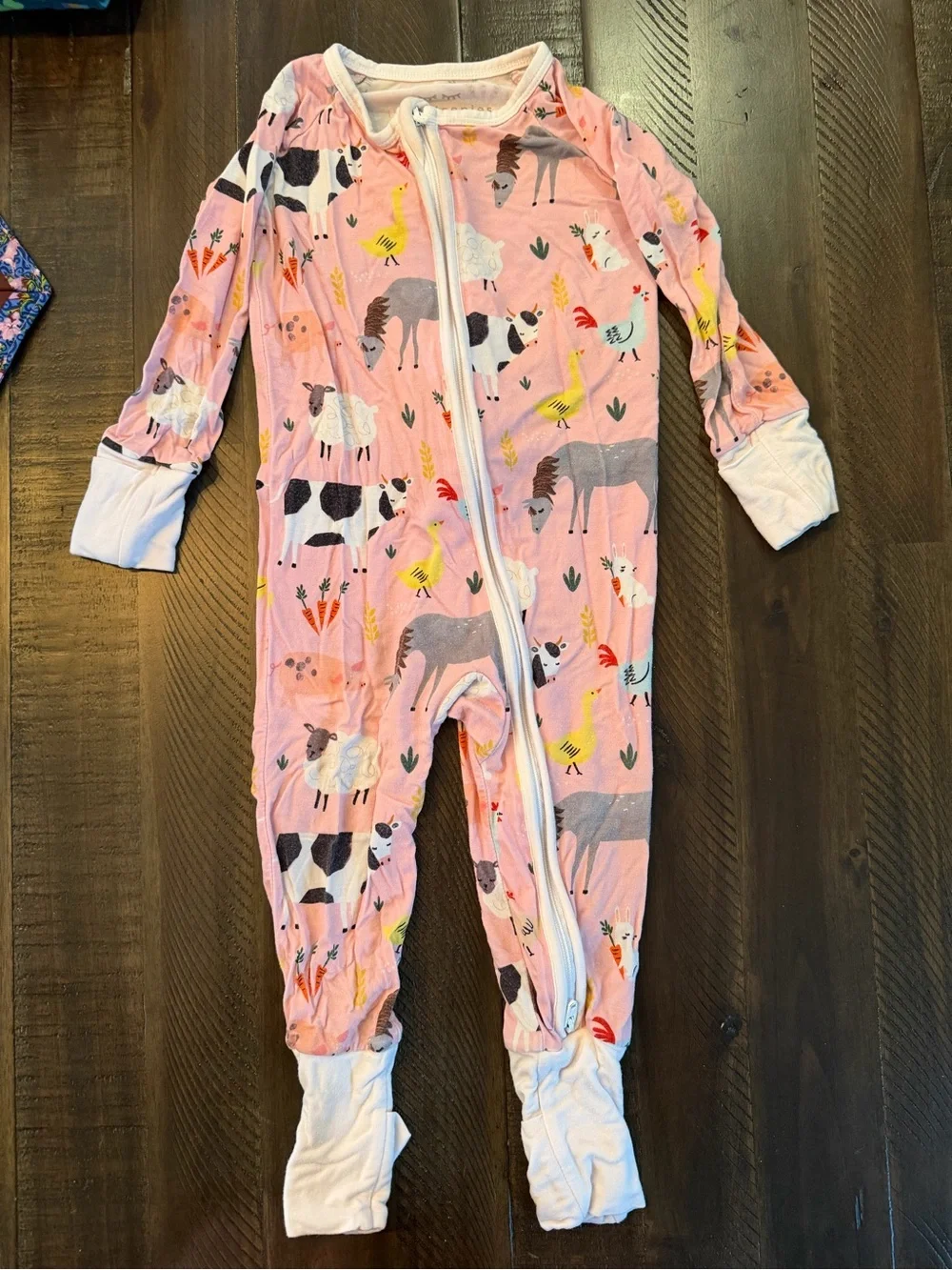 Little Sleepies Pink Farm Animal Footie One-Piece